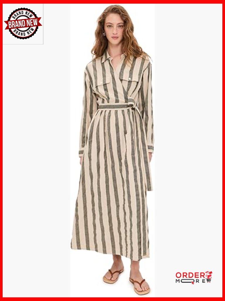 Linen Maxi Wrap Dress With Pockets And Cuff Sleeves